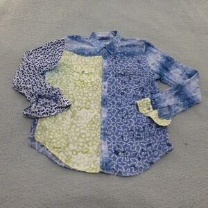 Desigual Shirt Mens XL Button Up Geometric Artsy Party Colorful Blue